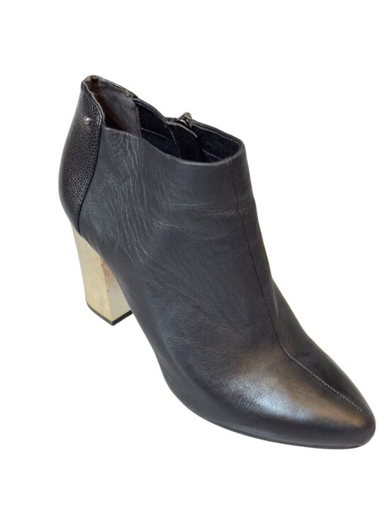 Circus by Sam Edelman Shoes - CIRCUS by Sam Edelman Shoes Black Leather Gold Block Heel Bootie Womans 8M